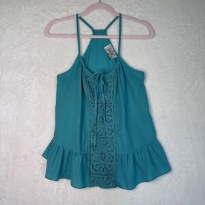 VaVa By Jon Han S‎ Racerback Top Straps Green Embellished Ruffle Tie Front